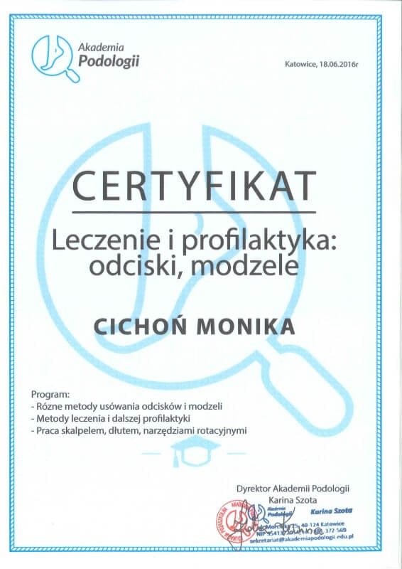 certyfikat Monika Cichoń